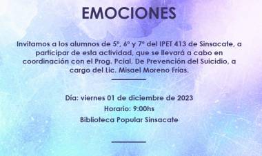 #Sinsacate : Alumnos secundarios realizarán una Jornada sobre Salud Mental y Gestión de las Emociones