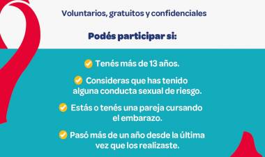 #JESUSMARIA: Decidí Saber: jornada de testeos voluntarios, gratuitos y confidenciales de VIH y Sífilis