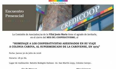 #COLONIACAROYA: Colonia Caroya conmemora el Mes del Cooperativismo con un acto de homenaje y reconocimiento