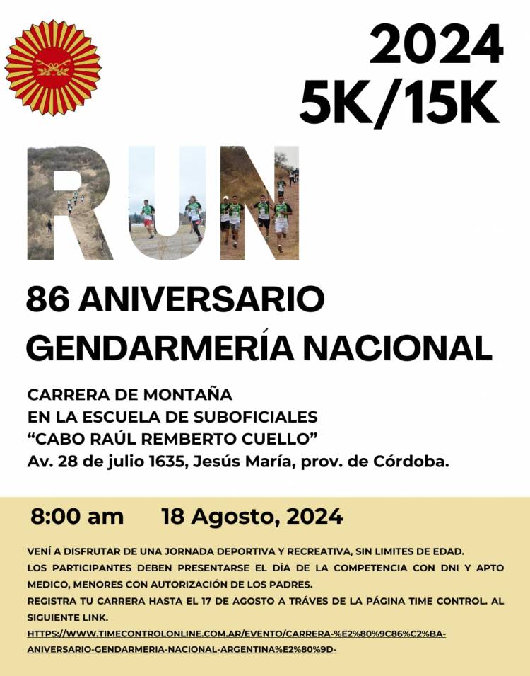 #JesusMaria : Gendarmería Nacional celebra su 86° Aniversario con  un Cross Country Running