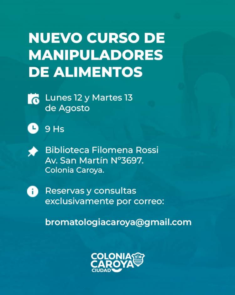 #ColoniaCaroya : NUEVO CURSO DE MANIPULADORES DE ALIMENTOS.