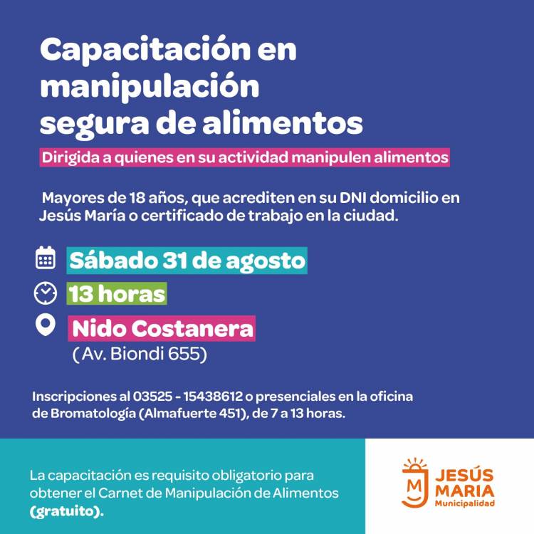 #JesusMaria : Curso gratuito para obtener el carnet de manipulación segura de alimentos