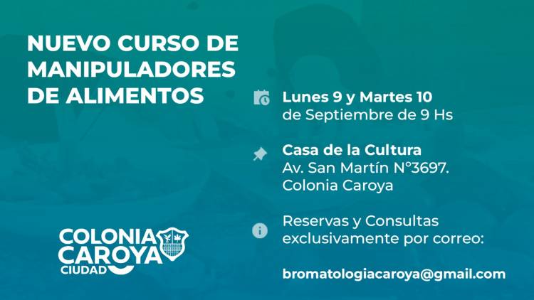 #ColoniaCaroya : NUEVO CURSO PARA MANIPULADORES DE ALIMENTOS