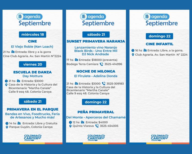 #ColoniaCaroya : Agenda de actividades