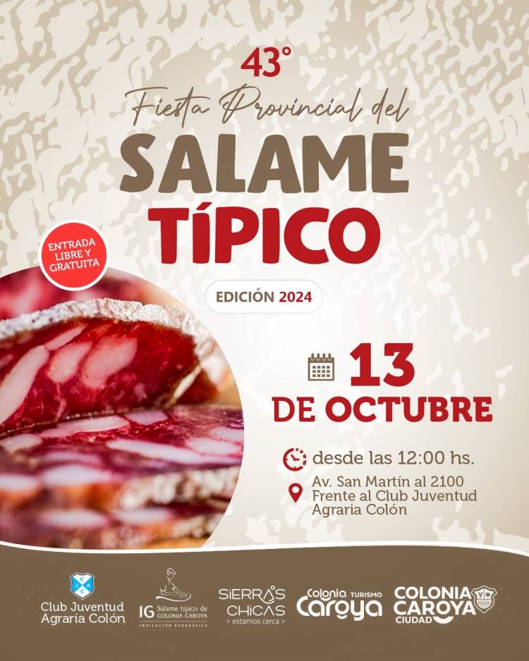 #ColoniaCaroya : La Fiesta del Salame será el domingo 13 de octubre