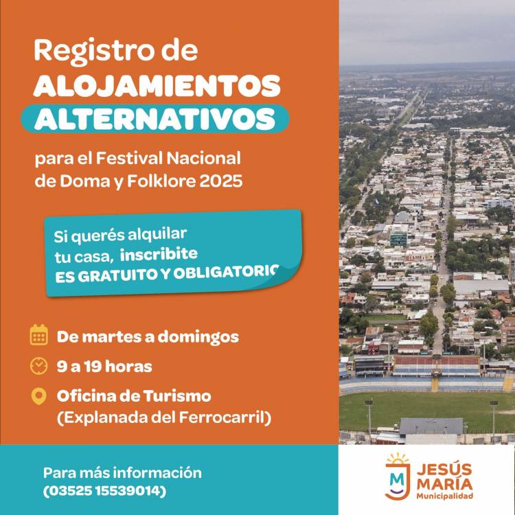 #JesusMaria : Se habilita el registro de Alojamientos Alternativos Temporarios para el Festival