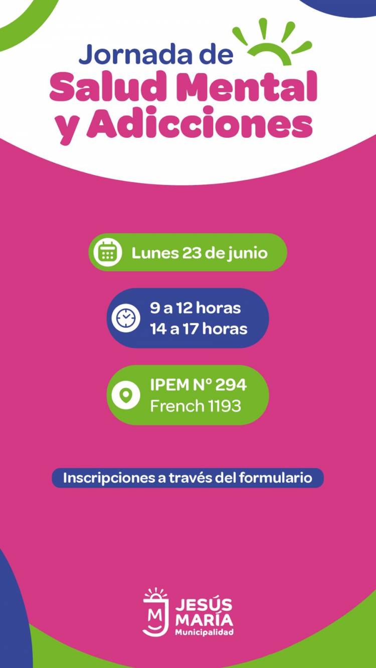 #JesúsMaría : será sede de una jornada clave sobre salud mental y adicciones