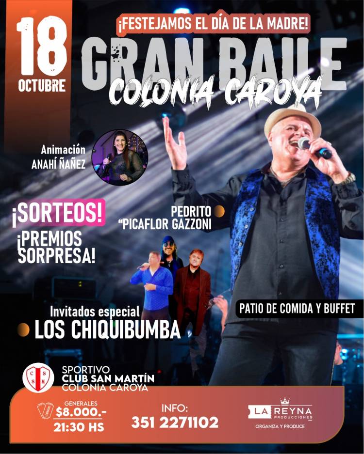 #COLONIACAROYA : Colonia Caroya celebra el Día de la Madre con un Gran Baile en el Club San Martín