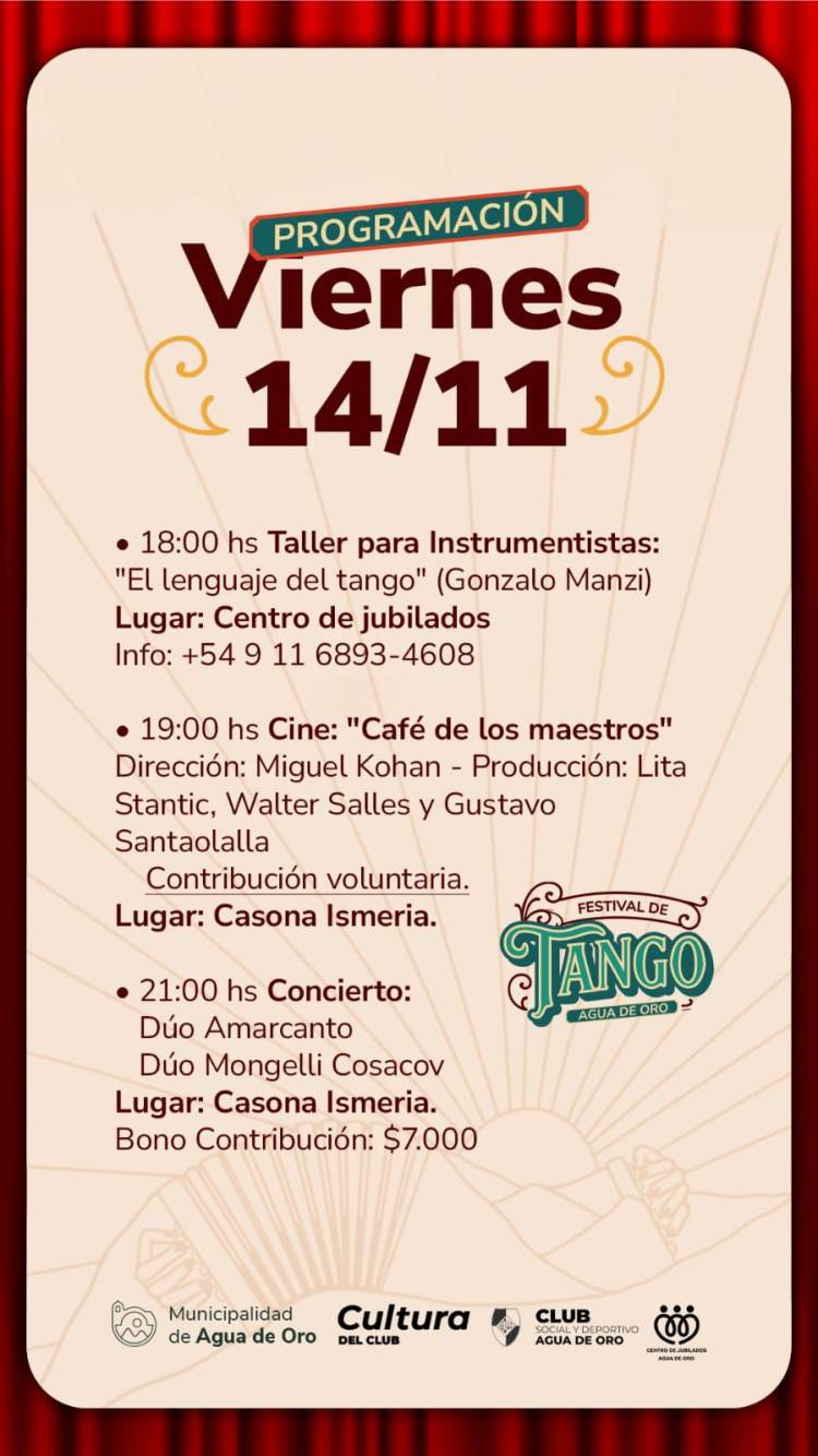 #AguadeOro: AGUA DE ORO VIVIRÁ SU PRIMER FESTIVAL DE TANGO