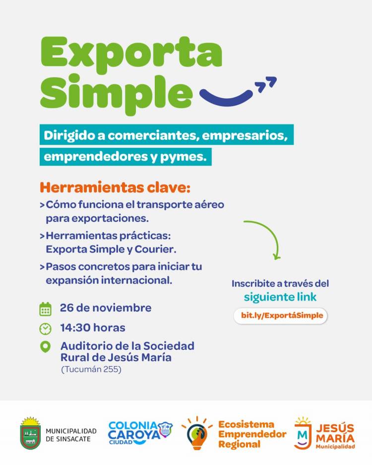 #SINSACATE - Sinsacate invita a una capacitación sobre exportaciones para emprendedores y pymes