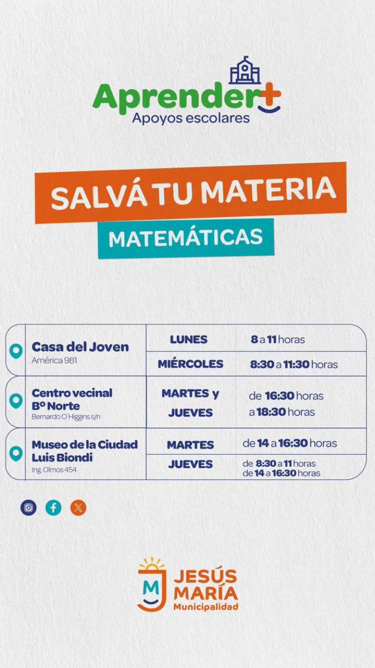 #JesusMaria: La Muni refuerza los apoyos escolares para acompañar las semanas de exámenes del nivel secundario