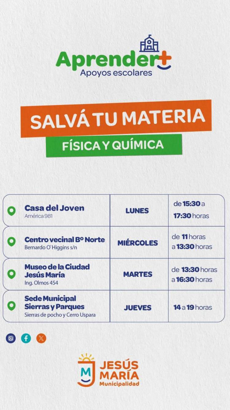 #JesusMaria: La Muni refuerza los apoyos escolares para acompañar las semanas de exámenes del nivel secundario