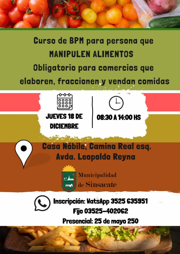 #Sinsacate: Sinsacate dictará un nuevo curso obligatorio de BPM para manipuladores de alimentos