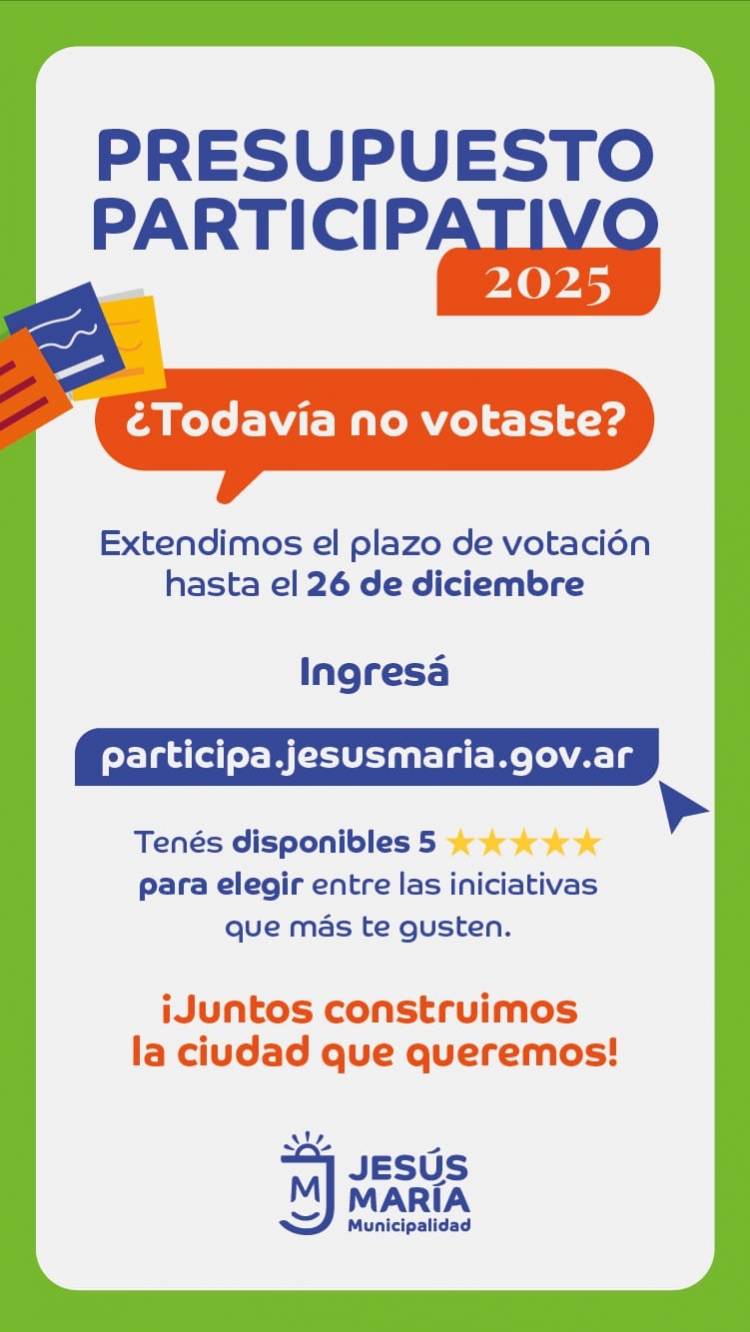 #JesusMaria: Jesús María extiende el plazo de votación del Presupuesto Participativo 2025*