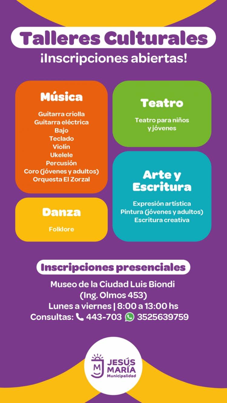 #JESUSMARIA : Jesús María: inscripciones abiertas para los Talleres Culturales 2026