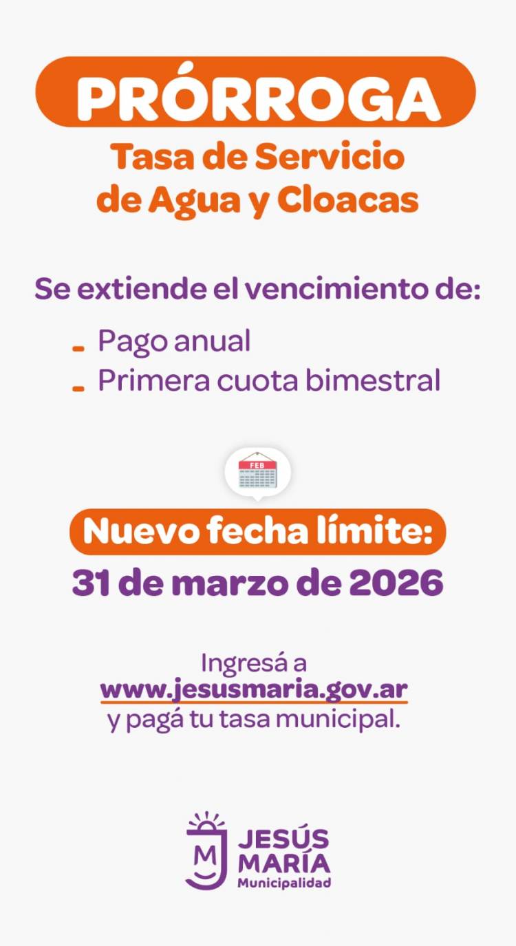 #JESUSMARIA:  Se extiende el vencimiento del pago del servicio de Agua y Cloacas