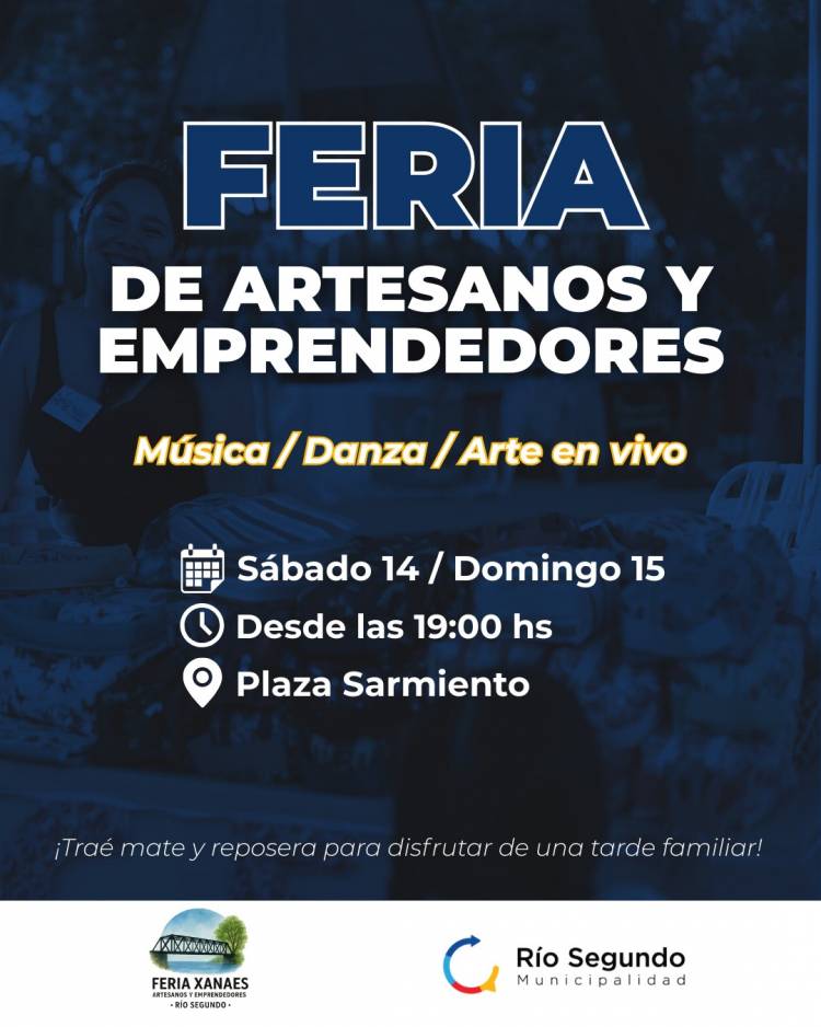 #RIOSEGUNDO : Río Segundo vivirá un fin de semana de arte, música y emprendedores en Plaza Sarmiento
