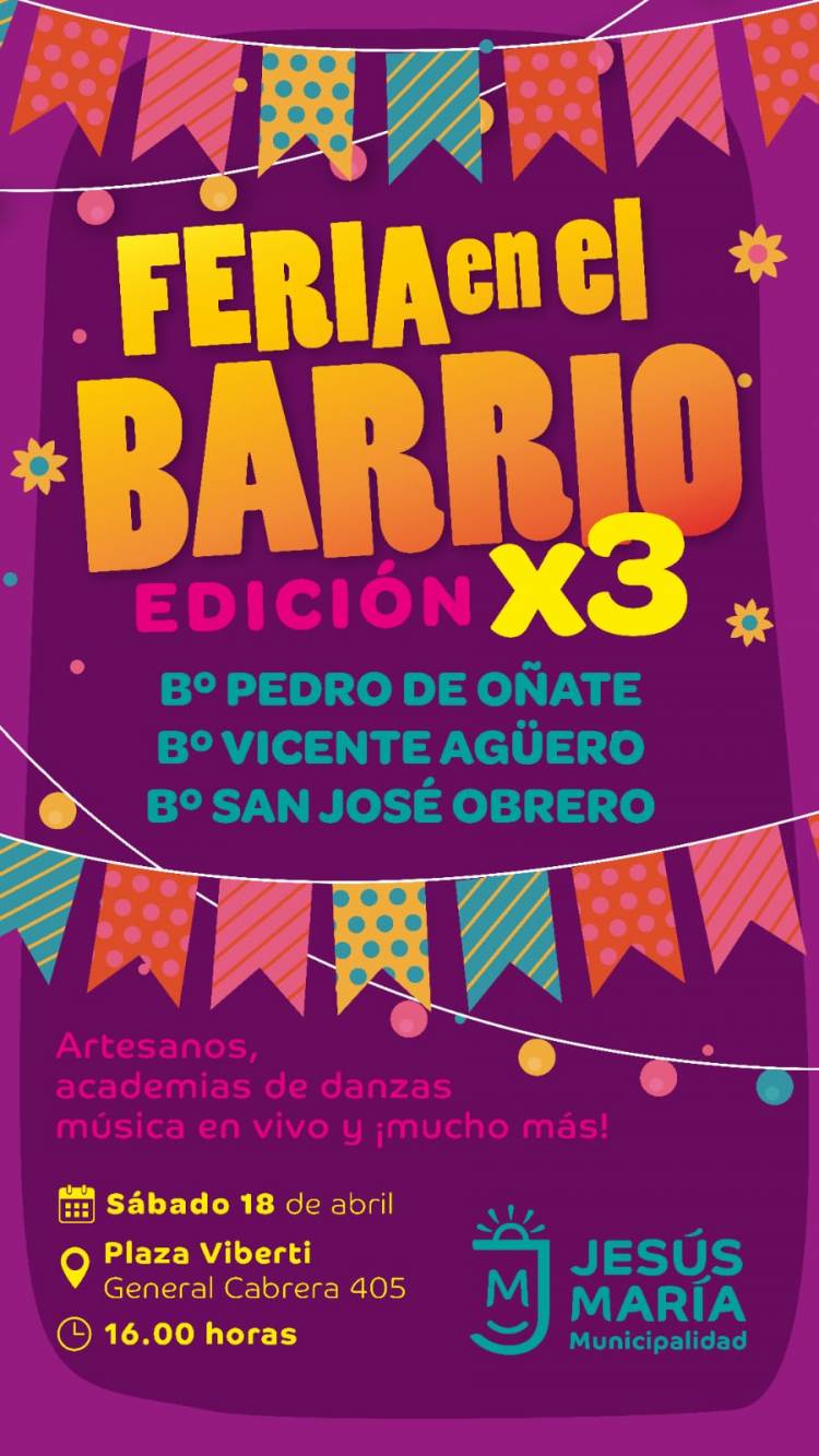 #JESUSMARIA - Feria en el Barrio x3: Plaza Viberti será punto de encuentro de tres barrios