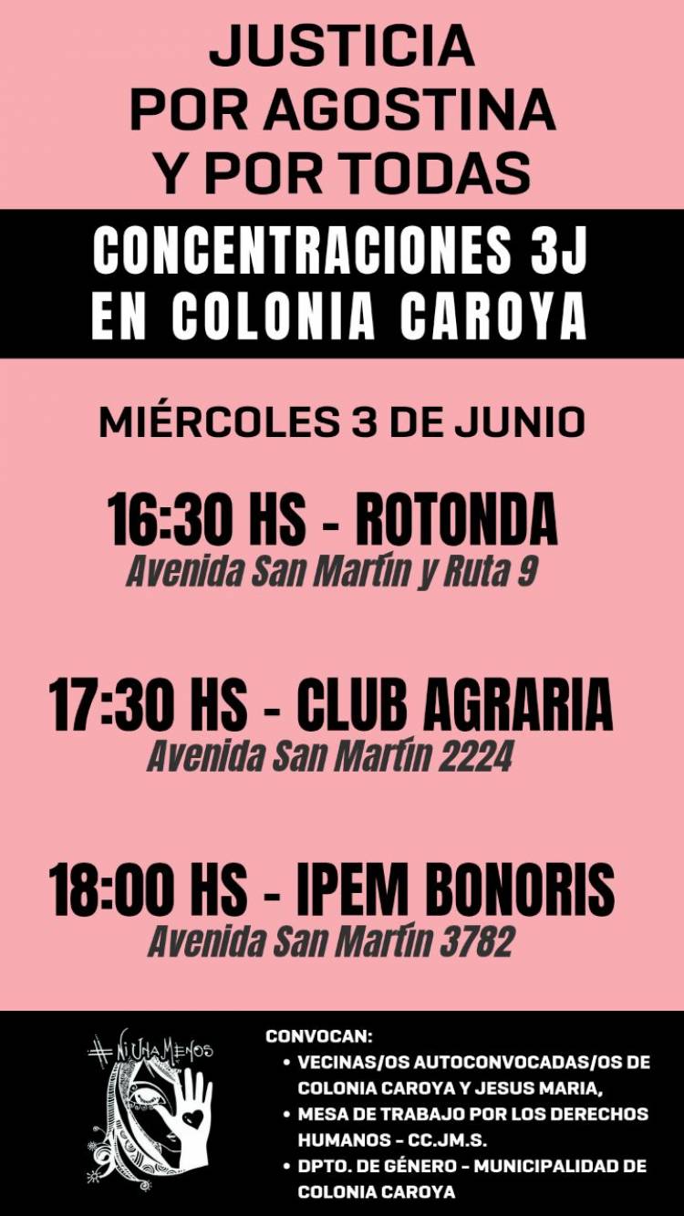 #COLONIACAROYA - Salimos a la calle a pedir Justicia por Agostina Vega y por todas: Ni Una Menos! 