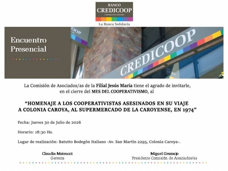 #COLONIACAROYA: Colonia Caroya conmemora el Mes del Cooperativismo con un acto de homenaje y reconocimiento