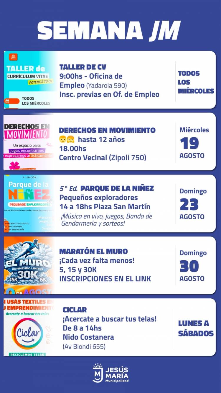 #JESUSMARIA: Jesús María propone una semana con empleo, inclusión, recreación y actividades para toda la comunidad